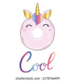 Sweet donut and unicorn horn print design with slogan. Vector illustration design for fashion fabrics, textile graphics, prints.