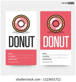 Sweet Donut Vector Card Tag Illustration with Calories and Ingredients