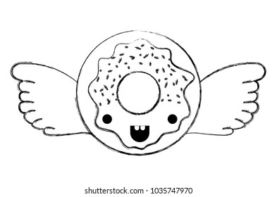 sweet donut with wings kawaii character