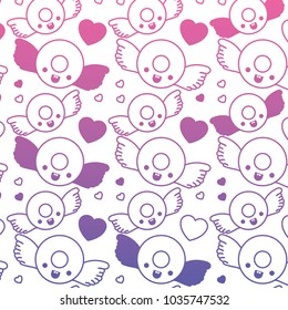 sweet donut with wings kawaii pattern