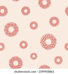 Sweet donuts background - Vector seamless pattern solid silhouettes of desserts and tasty pastry for graphic design