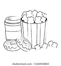 sweet donuts with coffee and pop corn