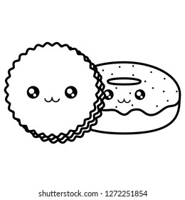 sweet donuts and cookies kawaii characters