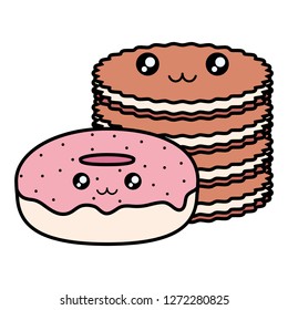 sweet donuts and cookies kawaii characters