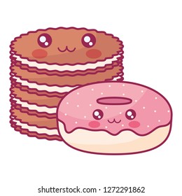 sweet donuts and cookies kawaii characters