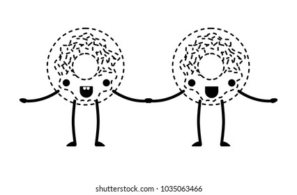 sweet donuts couple kawaii characters