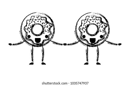 sweet donuts couple kawaii characters