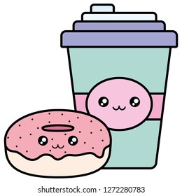 sweet donuts and drink kawaii character