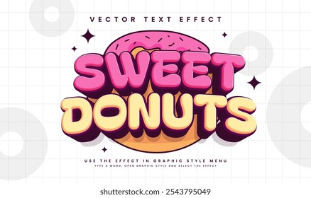 Doce donuts editável vetor texto efeito, com delicioso conceito doce