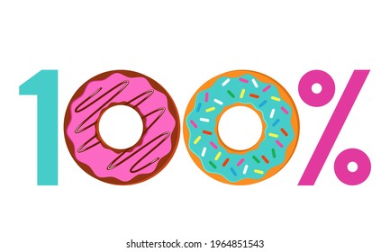 Sweet donuts in glaze with 100% powder. vector illustration isolated on white background