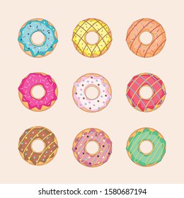 Sweet donuts Icons set - Vector color symbols of desserts and tasty pastry for the site or interface