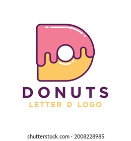 Alfabeto con logotipo de la letra D de los donuts dulces