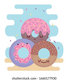 sweet donuts menu character cartoon food cute vector illustration