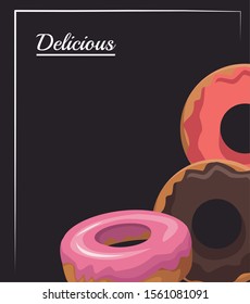 sweet donuts over black background, colorful design, vector illustration