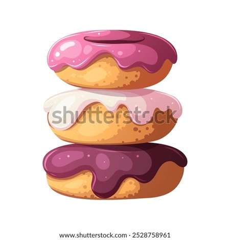 Similar – Image, Stock Photo Sweet donuts stacked in a stack on a pink background. Copy space, various glaze and sprinkels chocolate chip, snack fast food sweets concept