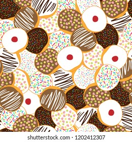 Sweet donuts seamless pattern. Great for holiday,celebration decor, web interface design, menu, backgrounds, packaging, fabric, scrap booking, gift wrap,Surface pattern design.