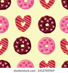 Sweet donuts seamless pattern. Romantic seamless pattern with yellow backround. 