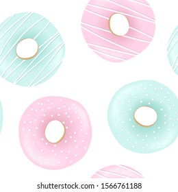 Sweet Donuts seamless pattern set with blue and rose icing and sprinkles isolated