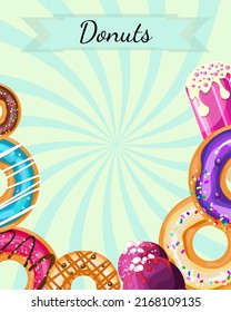 Dulces tiendas de burros retro ilustración vectorial a mano para volantes, banners en fondo vintage. Plantilla de páginas para menú infantil, cafetería, afiches, tarjetas, anuncio de cafetería