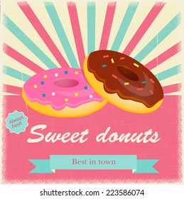 Sweet donuts vintage poster design, vector illustration