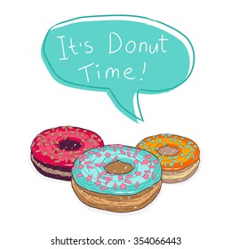 Sweet donuts with white background illustration. Isolated vector donuts.

