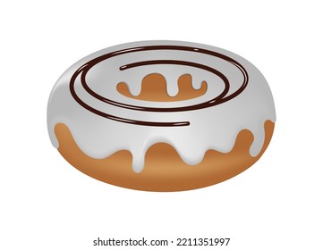 Sweet donuts with white glaze and topped with chocolate Isolated on white background. Vector illustration.