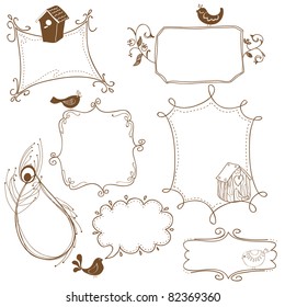 Sweet Doodle Frames with Birds and Bird Houses