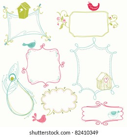 Sweet Doodle Frames with Birds and Bird Houses