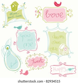 Sweet Doodle Frames with Birds and Bird Houses