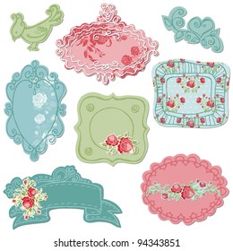 Marcos de Doodle Dulce con Aves y Elementos de Flor - en vector