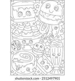 sweet doodle kawaii coloring book page for kids and adults creative coloring mindful relaxation activity