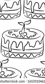 Sweet doodle pattern with cupcakes, cakes, candies and cones. hand drawn seamless pattern