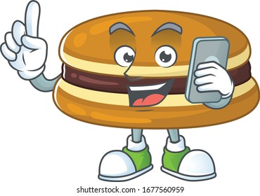 A sweet dorayaki cartoon design style speaking on phone