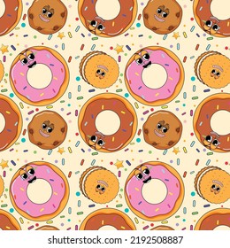 Sweet doughnut cartoon seamless pattern illustration