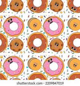 Sweet doughnut cartoon seamless pattern illustration