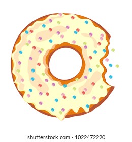 Sweet doughnut with glaze.  Donuts with a mouth bite. Isolated on white background. Vector illustration.