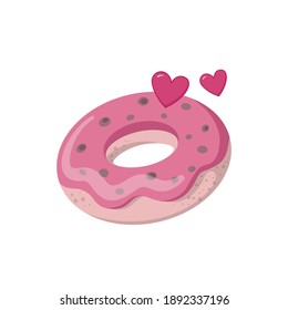 Sweet doughnut. Valentine's day theme.  Vector illustration in doodle style. Symbol of love and passion. Element for design, print, web and mobile application etc.