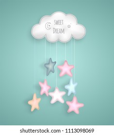Sweet dream with cloud and stars. Vector illustration for greeting card and advertising for kids product.