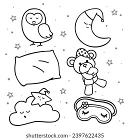 Sweet Dream Lullaby Bedroom Cute Girly Cartoon design vector. Sleepy night girls concept theme vector art