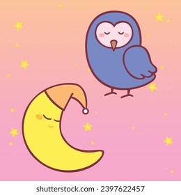 Sweet Dream Lullaby Bedroom Cute Girly Cartoon design vector. Sleepy night girls concept theme vector art