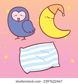 Sweet Dream Lullaby Bedroom Cute Girly Cartoon design vector. Sleepy night girls concept theme vector art