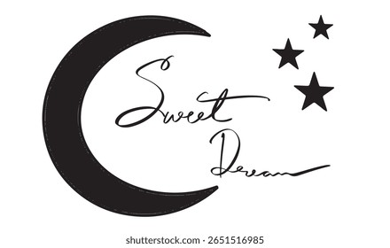 Sweet dream moon star black color object icon text font caligrafia escrita à mão lettering script black color object sleep Fantasy sky relaxation dreamlike night happy bedtime character pillow sleep