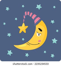 Sweet dream poster with cute funny moon crescent