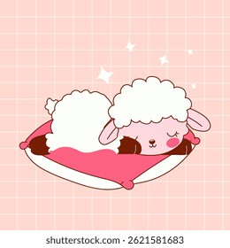 Doce Ovelha Sonhadora.  Estilo de Desenho Animado de Travesseiro Rosa