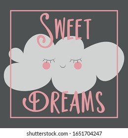 Sweet dreams- calligraphy with cute cloud. Baby room decor nursery prints, wall art, and poster.