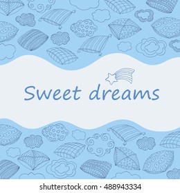 Sweet dreams card. Can be used as postcards, template for pajama party invitations, banner, bed linen bedding sets advertisement, flyer, textile