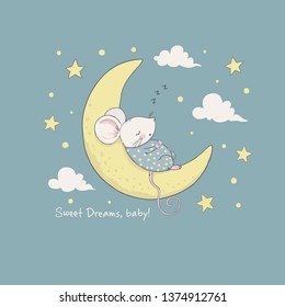 Sweet dreams. Cartoon vector illustration for kids. Use for print design, surface design, fashion kids wear, baby shower

