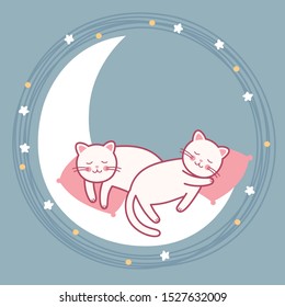sweet dreams. cats sleep on the moon. vector illustration