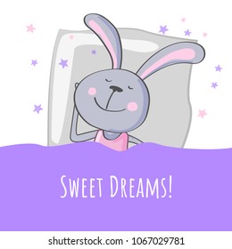 sweet dreams cute illustration with bunny