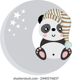 Sweet dreams cute panda on the moon